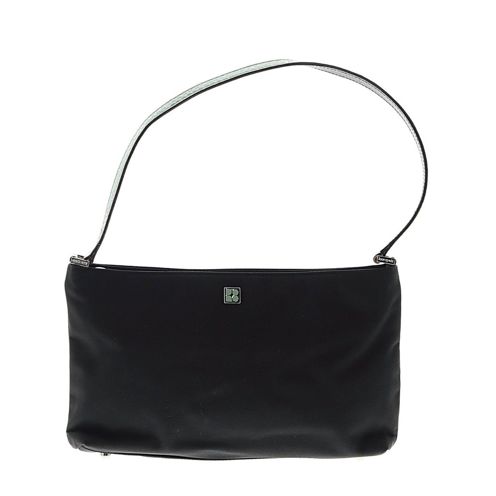 Kate Spade New York Blk Nylon Shoulder Bag Polka Dot Lining Mini Purse Teal Trim
